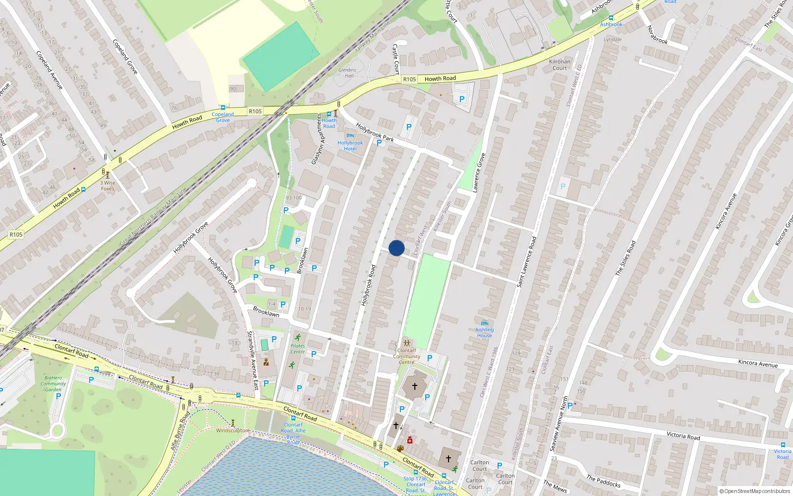 Overhead map showing the location of 57 Hollybrook Road, Dublin 3