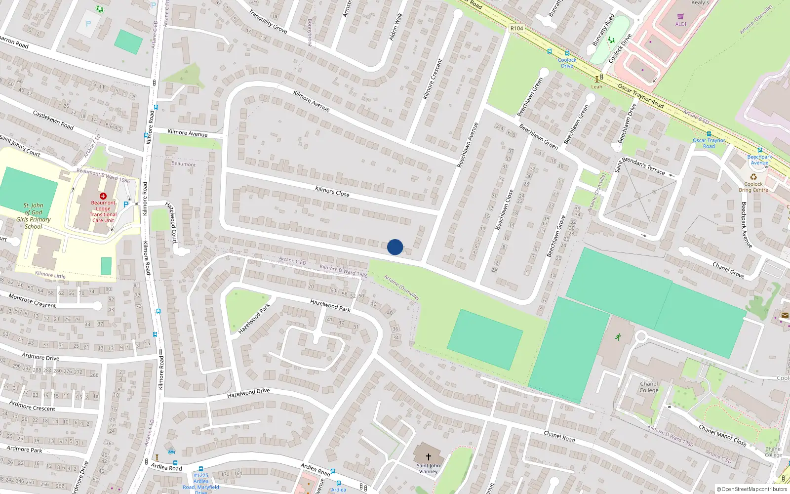 Overhead map showing the location of 57 Kilmore Drive, Dublin 5