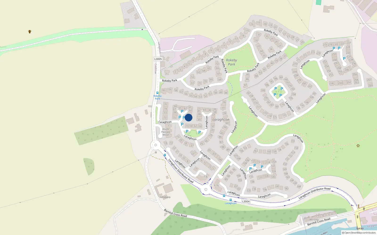 Overhead map showing the location of 57 Laraghcon, Lucan