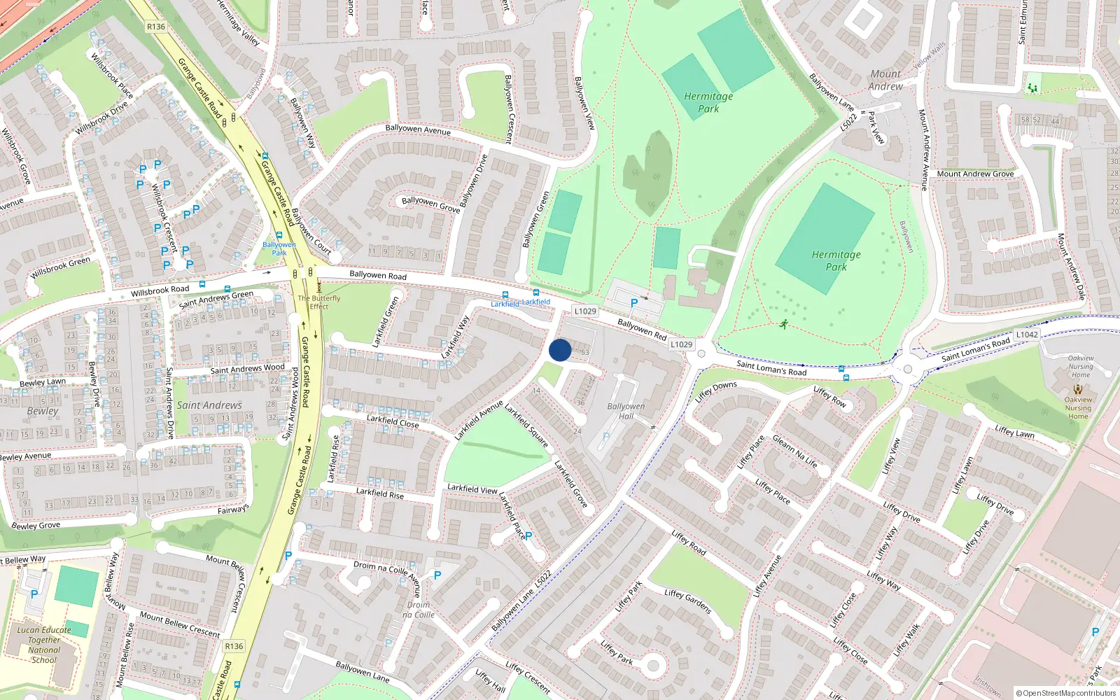 Overhead map showing the location of 57 Larkfield Square, Lucan