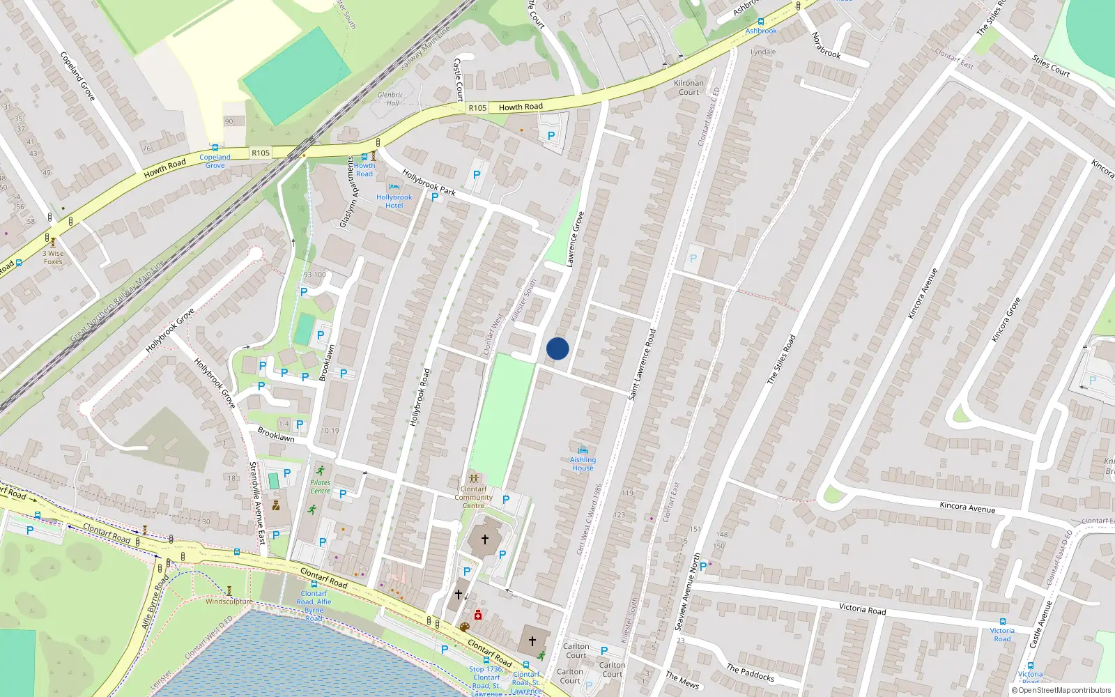 Overhead map showing the location of 57 Lawrence Grove, Dublin 3