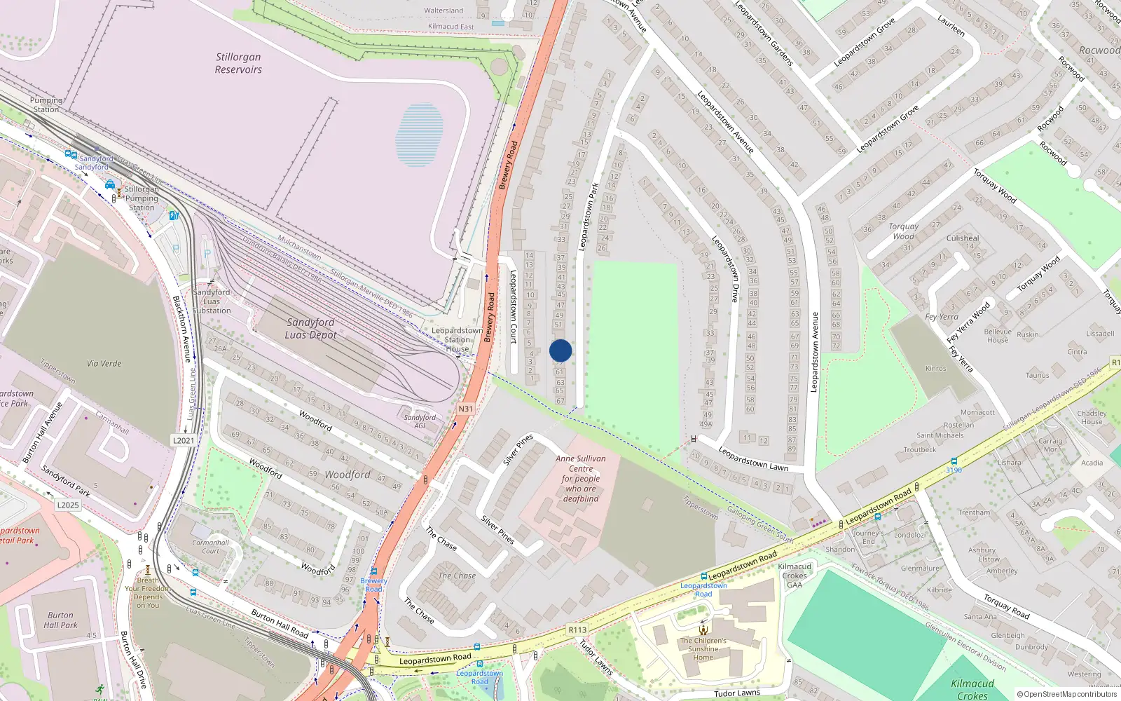 Overhead map showing the location of 57 Leopardstown Park, Dublin