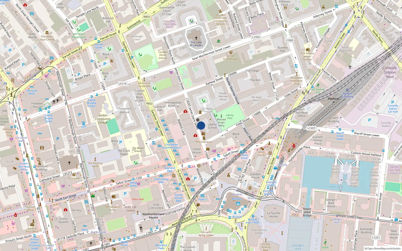Overhead map showing the location of 57 Liberty Corner, Foley Street, Dublin