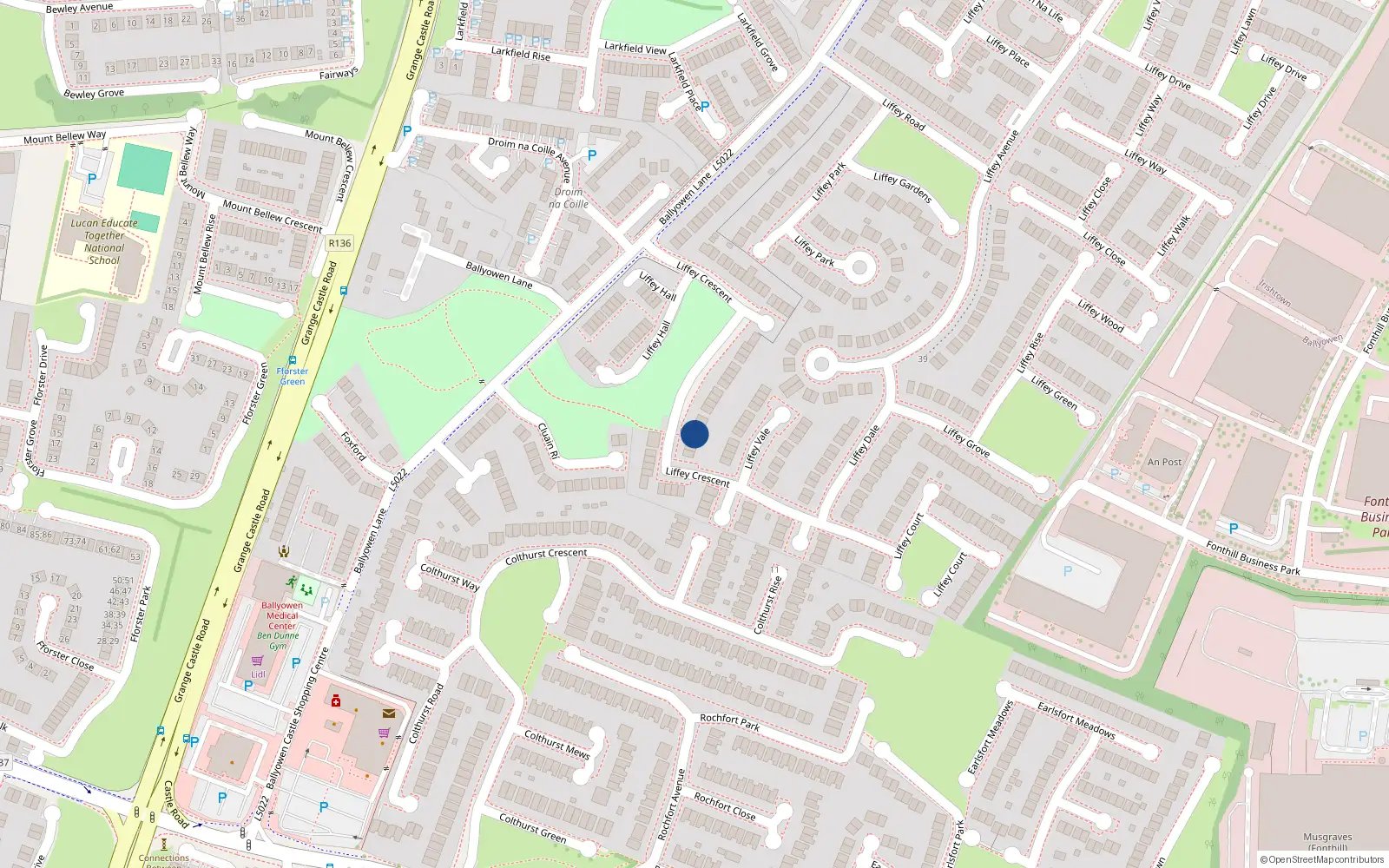 Overhead map showing the location of 57 Liffey Crescent, Lucan