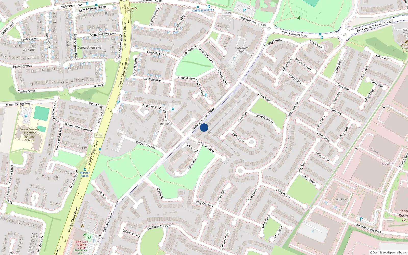 Overhead map showing the location of 57 Liffey Terrace, Lucan