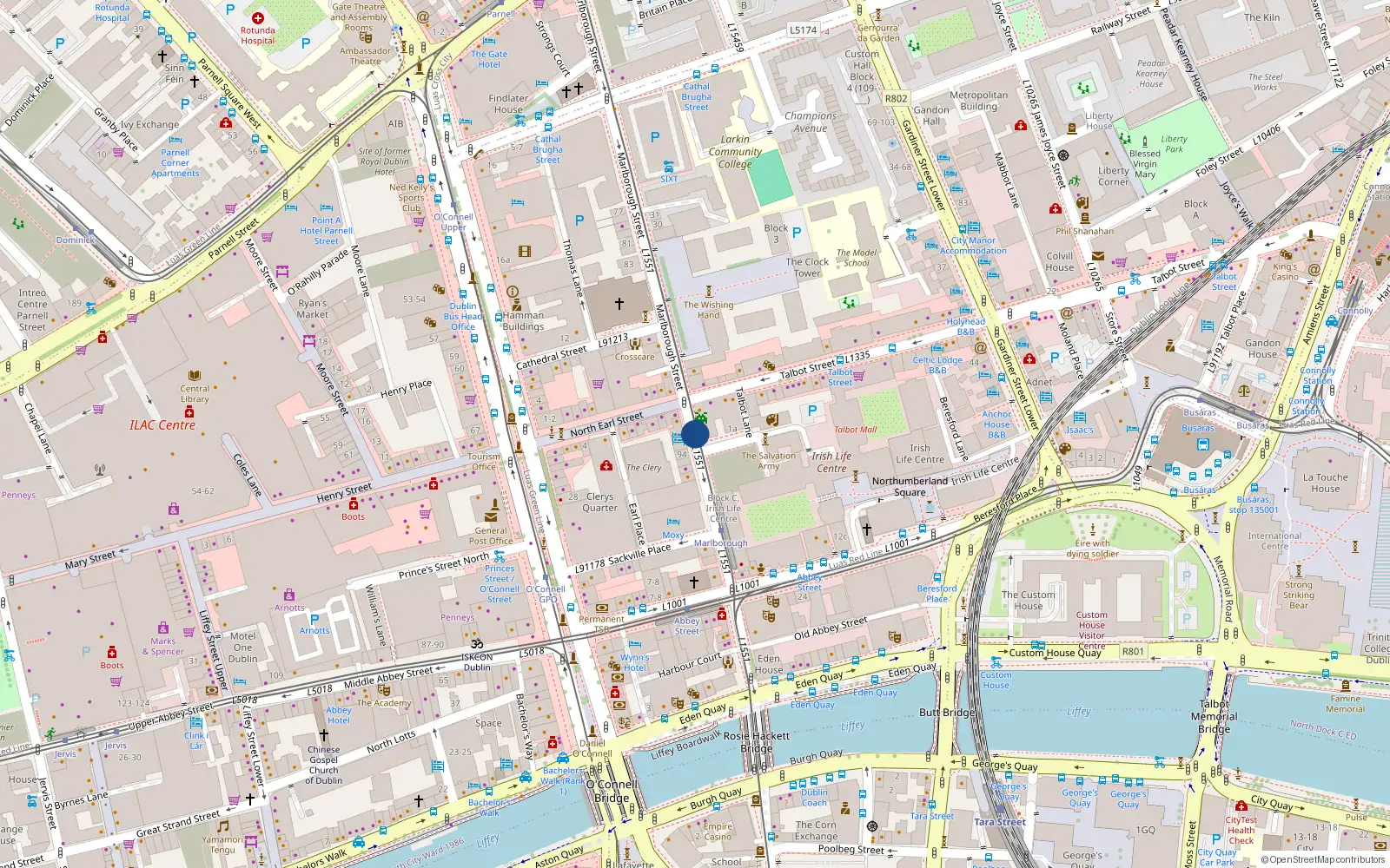 Overhead map showing the location of 57 Marlborough Street, Dublin 1