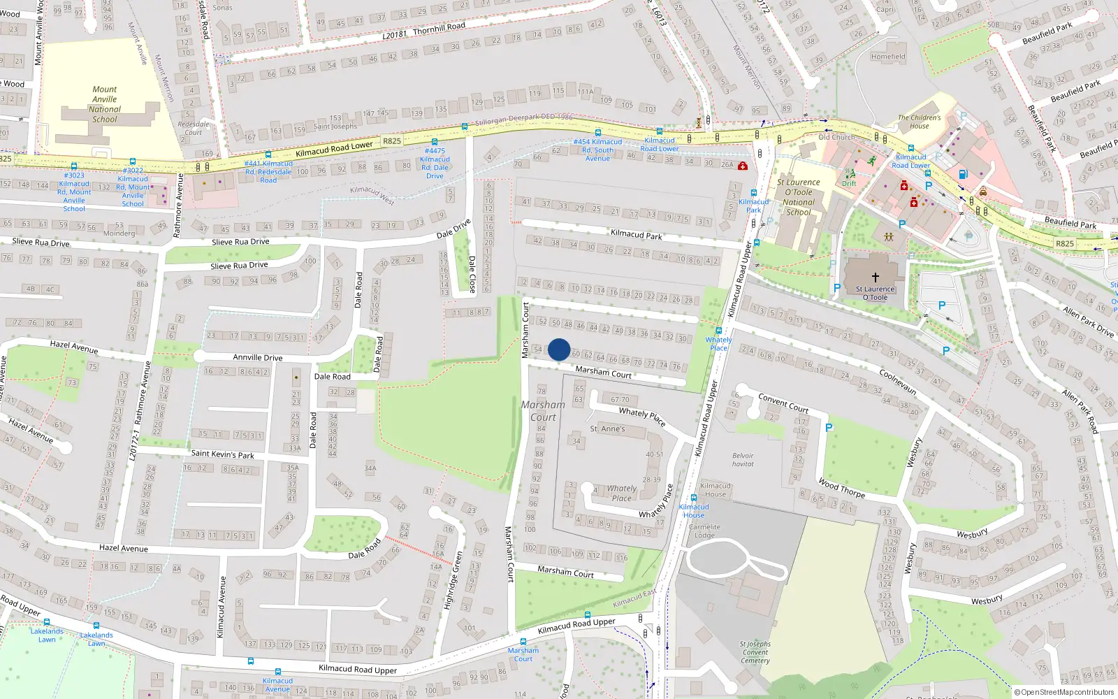 Overhead map showing the location of 57 Marsham Court, Blackrock