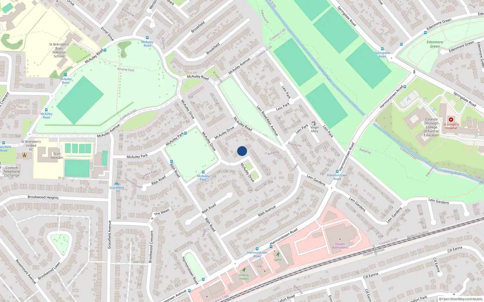 Overhead map showing the location of 57 McAuley Drive, Dublin 5