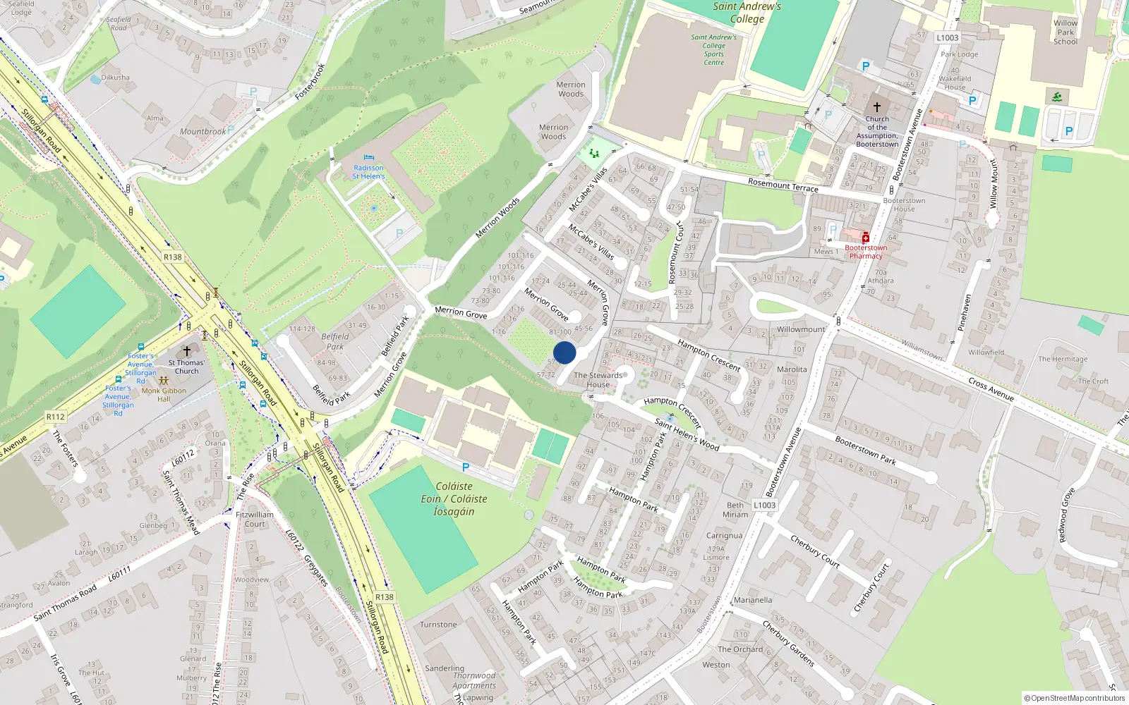 Overhead map showing the location of 57 Merrion Grove, Blackrock