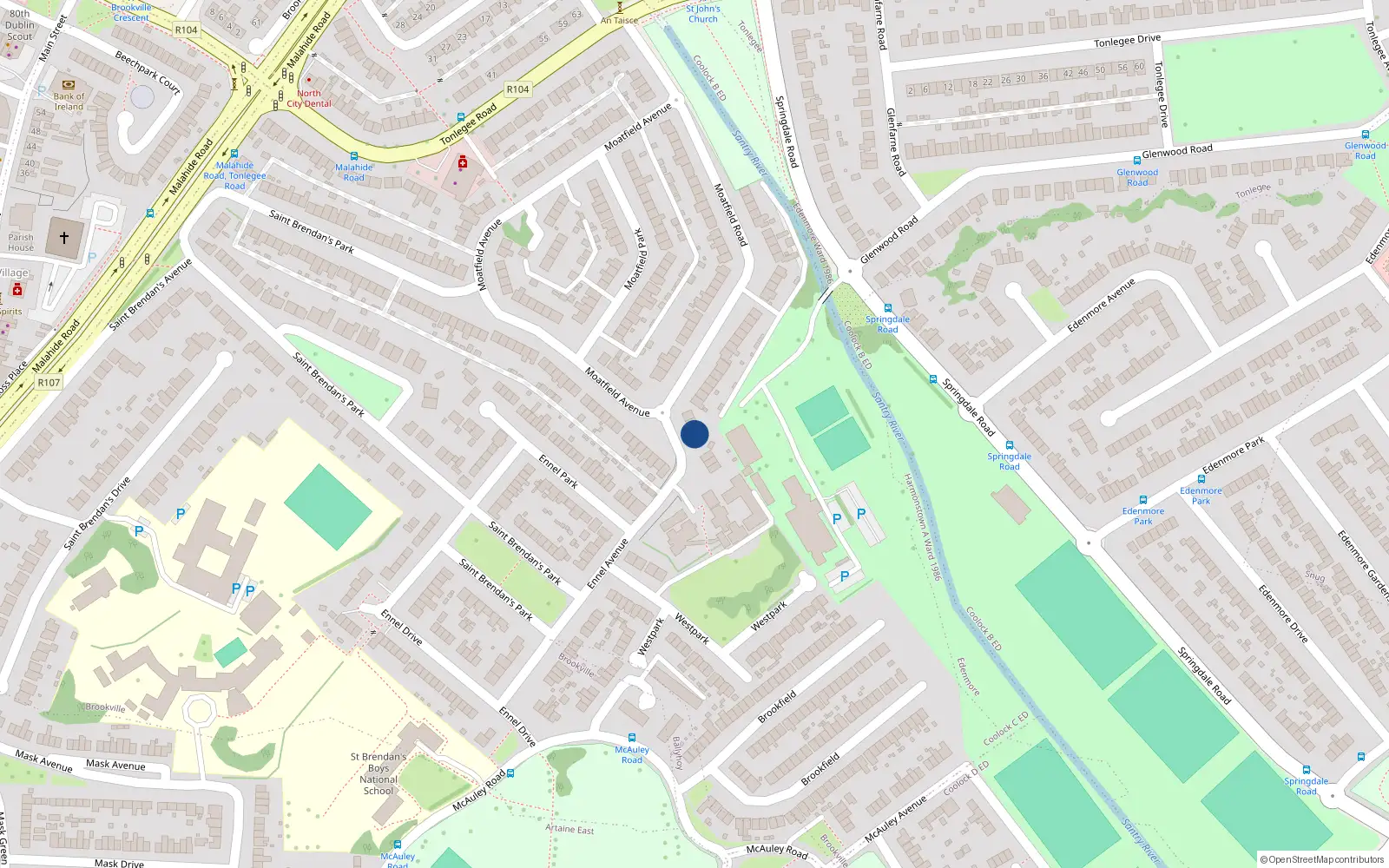 Overhead map showing the location of 57 Moatfield Road, Dublin 5
