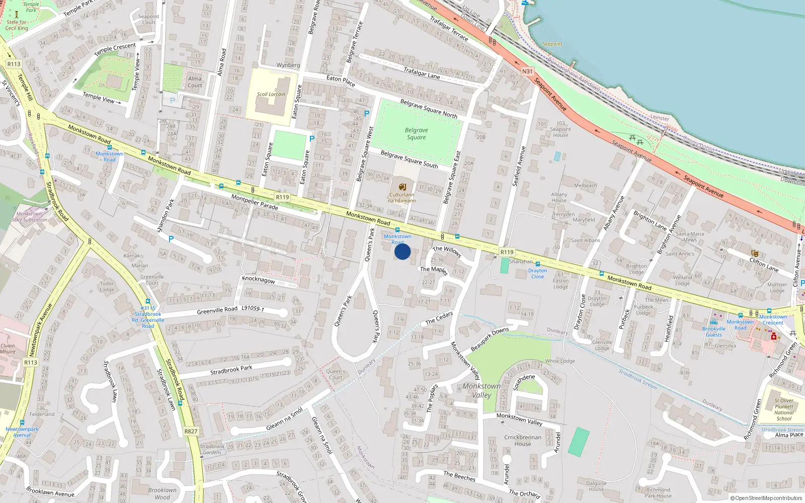 Overhead map showing the location of 57 Monkstown Road, Monkstown