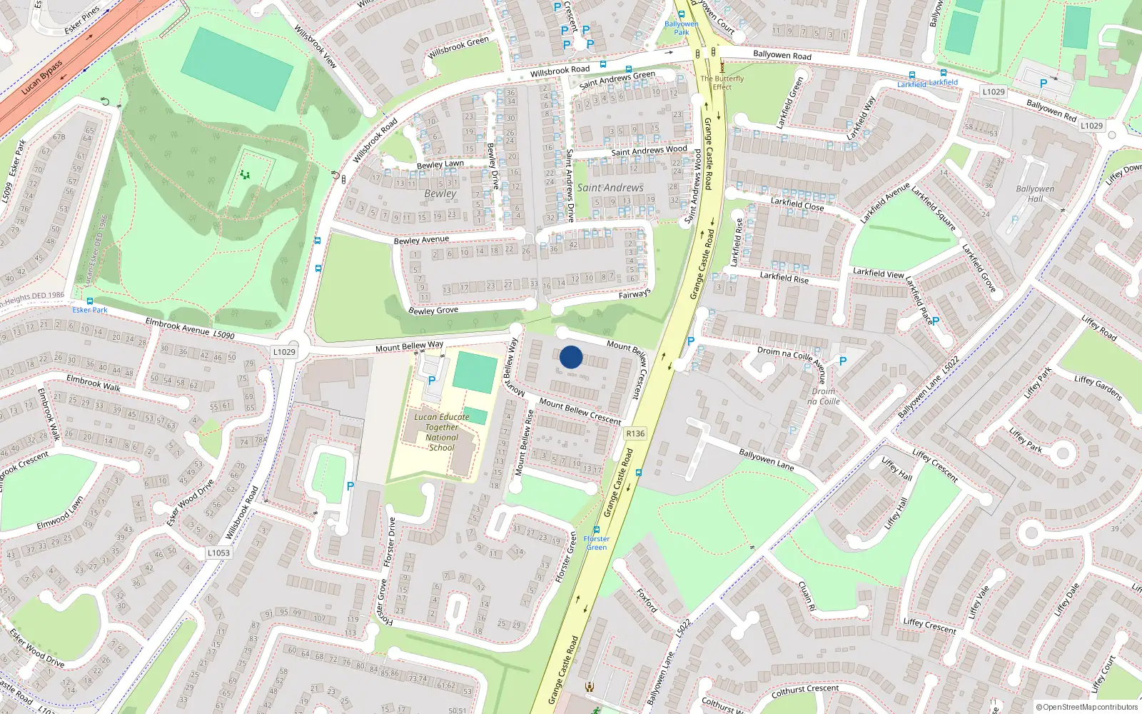 Overhead map showing the location of 57 Mount Bellew Crescent, Lucan