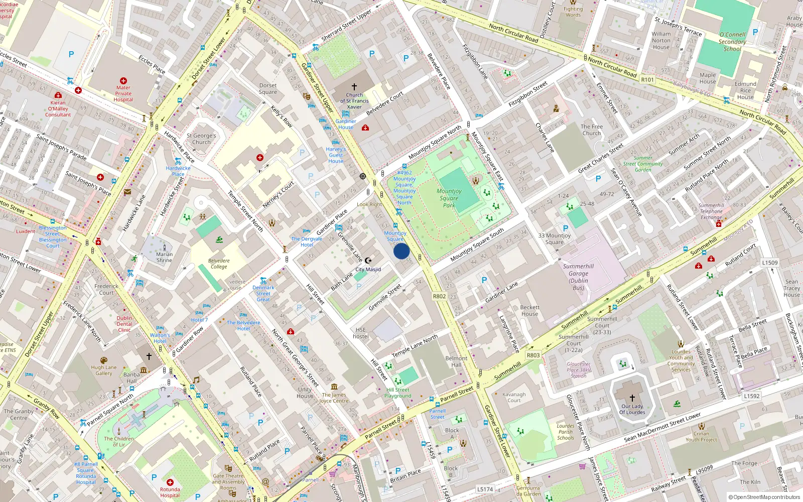 Overhead map showing the location of 57 Mountjoy Square, Dublin 1