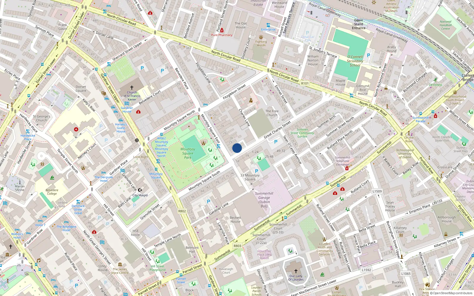 Overhead map showing the location of 57 North Great Charles St, Dublin 1, Dublin