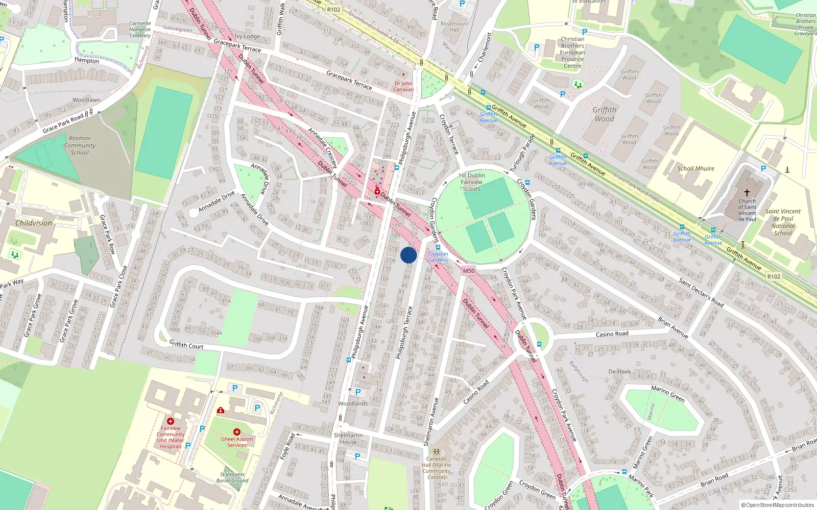 Overhead map showing the location of 57 Philipsburgh Terrace, Dublin 3