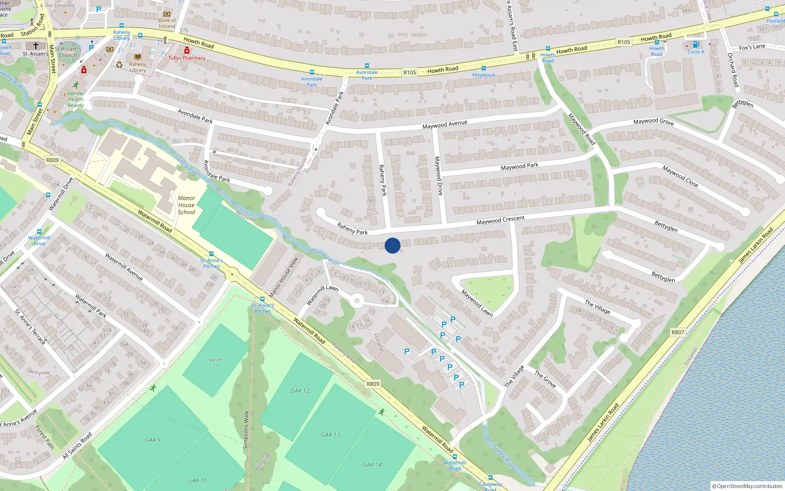 Overhead map showing the location of 57 Raheny Park, Dublin 5