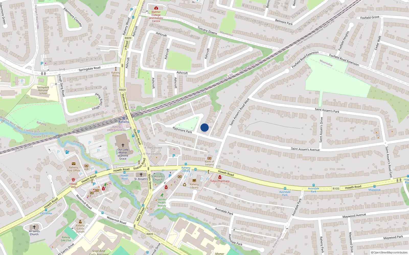 Overhead map showing the location of 57 Rathmore Park, Dublin 5