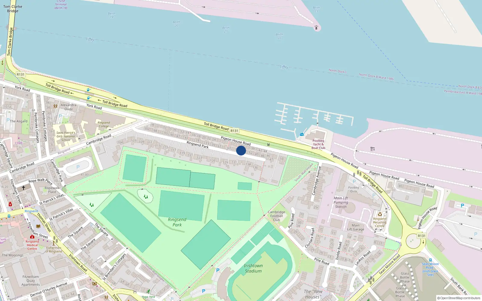 Overhead map showing the location of 57 Ringsend Park, Dublin 4