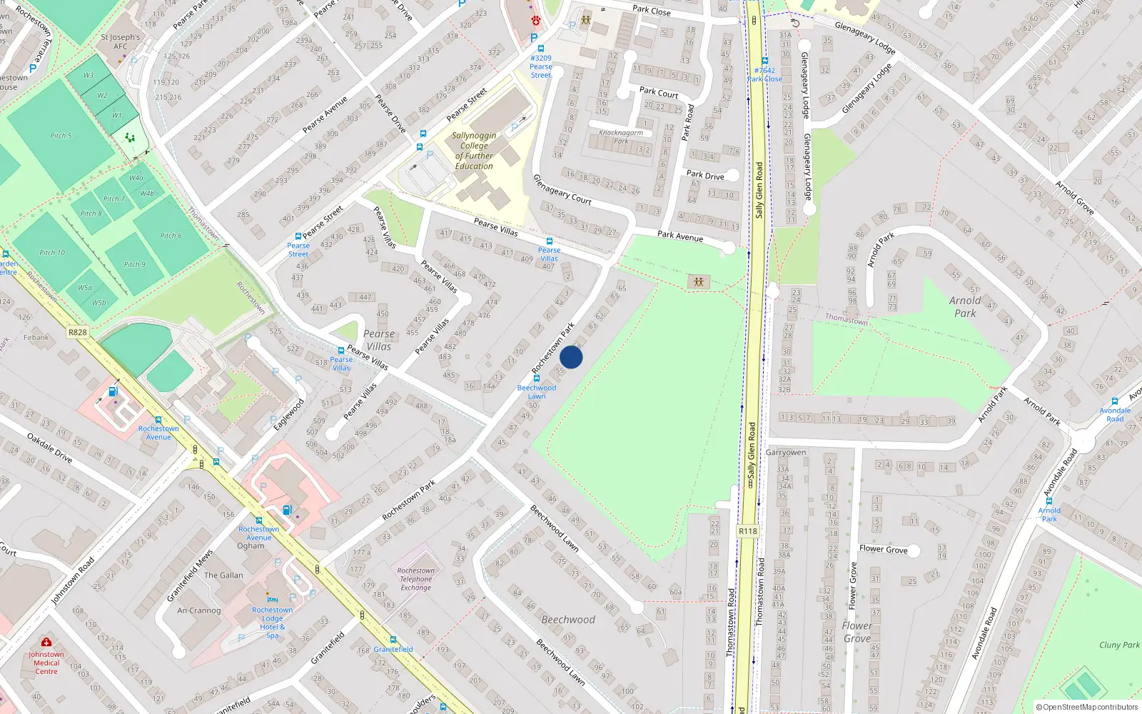 Overhead map showing the location of 57 Rochestown Park, Dunlaoghaire, Dublin