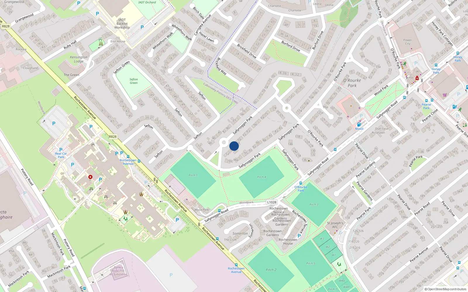 Overhead map showing the location of 57 Sallynoggin Park, Sallynoggin