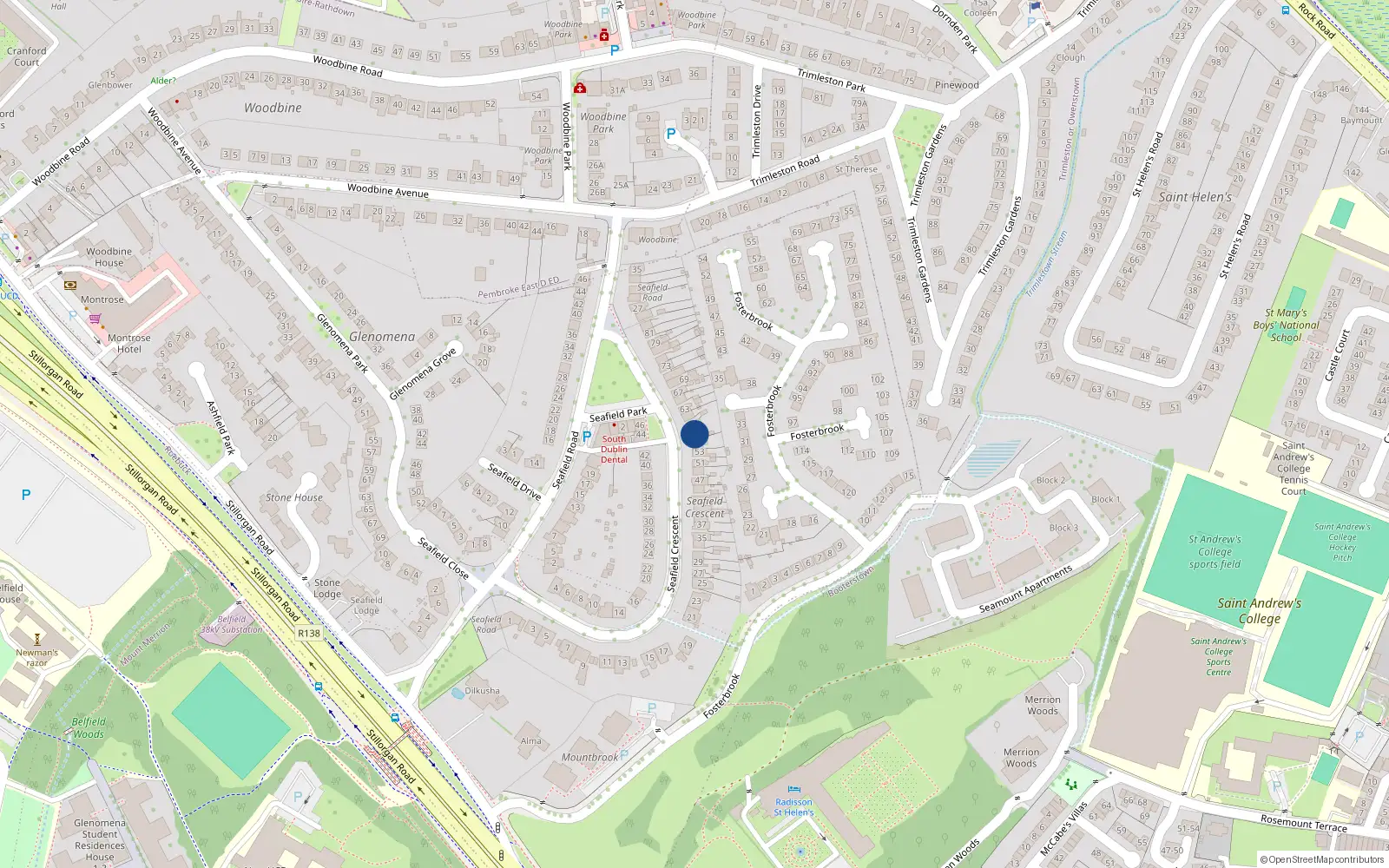 Overhead map showing the location of 57 Seafield Crescent, Blackrock, Co Dublin