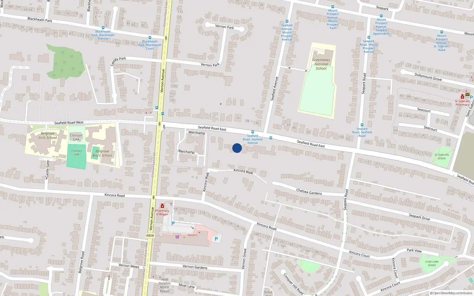 Overhead map showing the location of 57 Seafield Road, Clontarf, Dublin 3