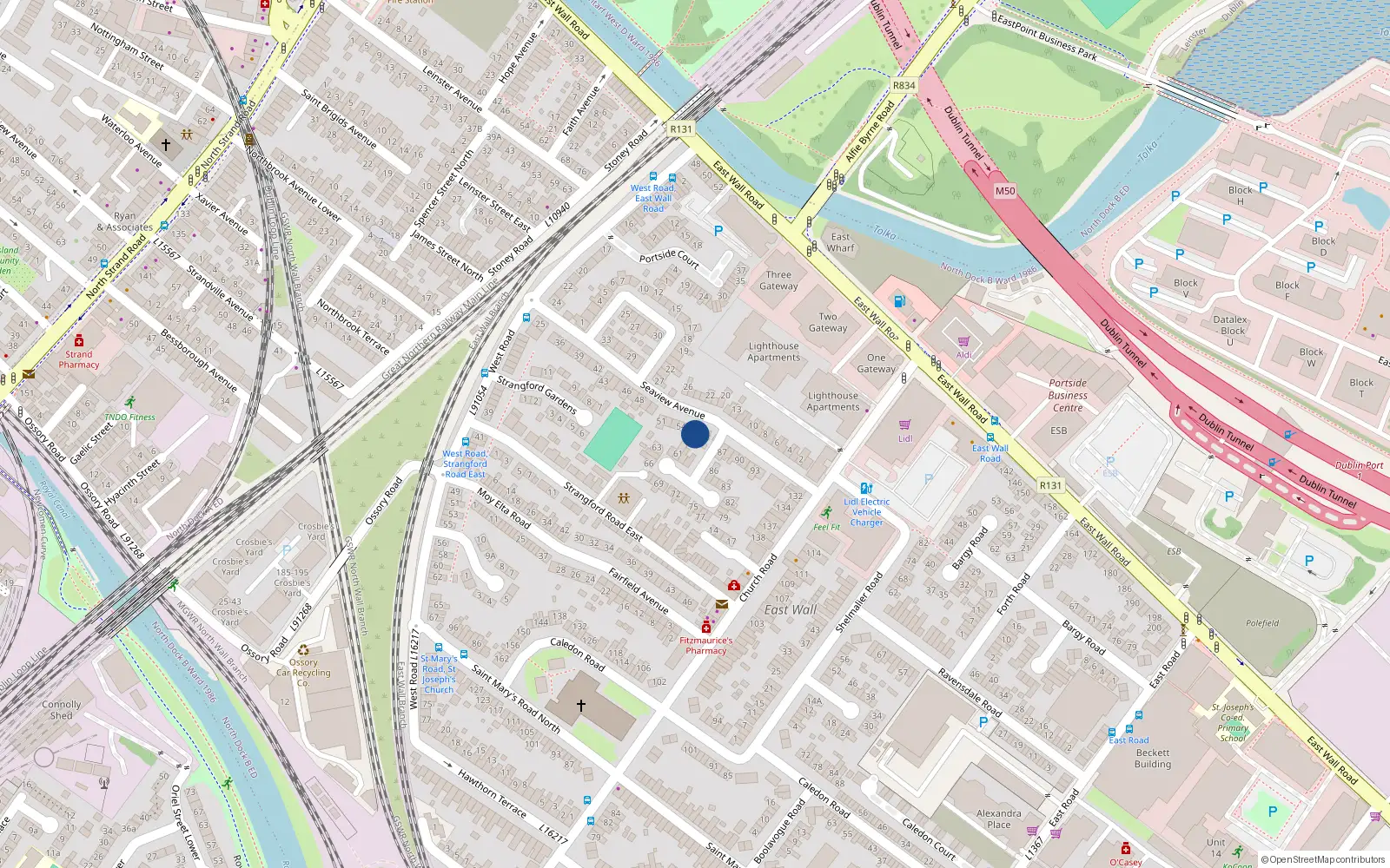 Overhead map showing the location of 57 Seaview Avenue, East Wall, Dublin 3