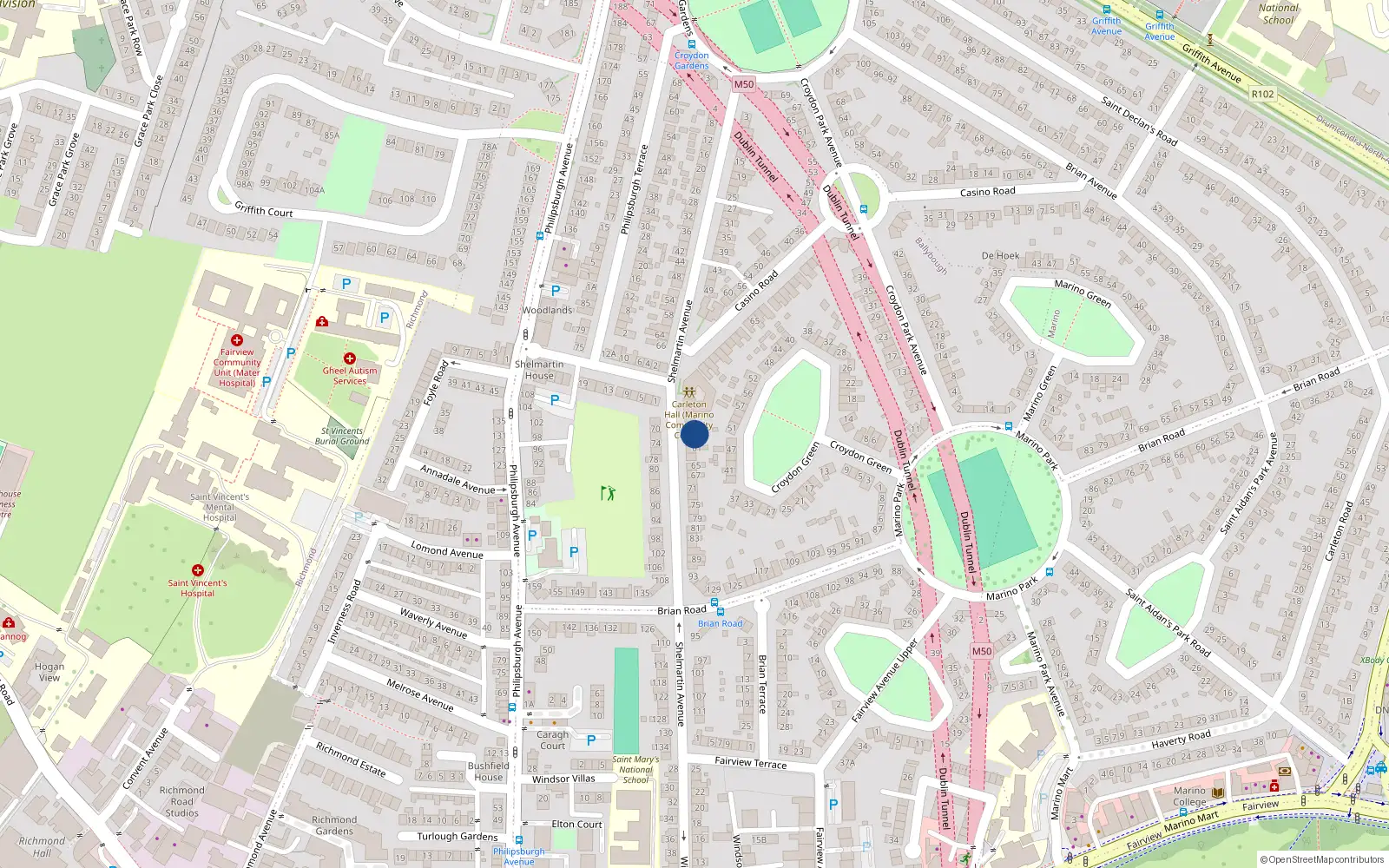 Overhead map showing the location of 57 Shelmartin Avenue, Dublin 3