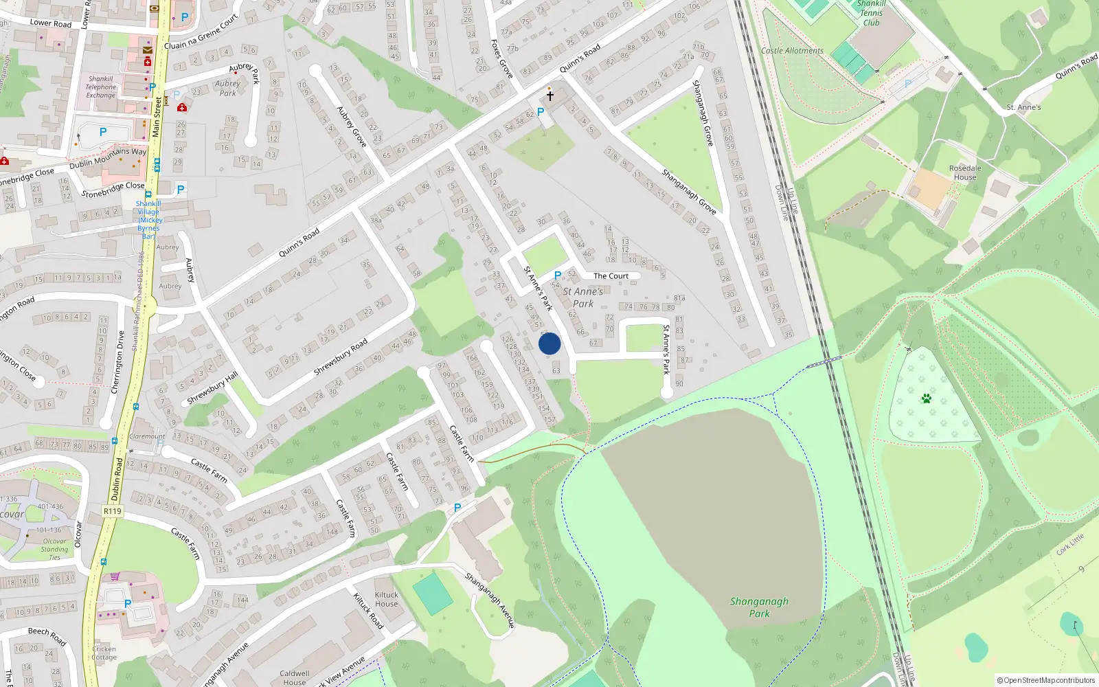 Overhead map showing the location of 57 St Annes Park, Shankill, Dublin