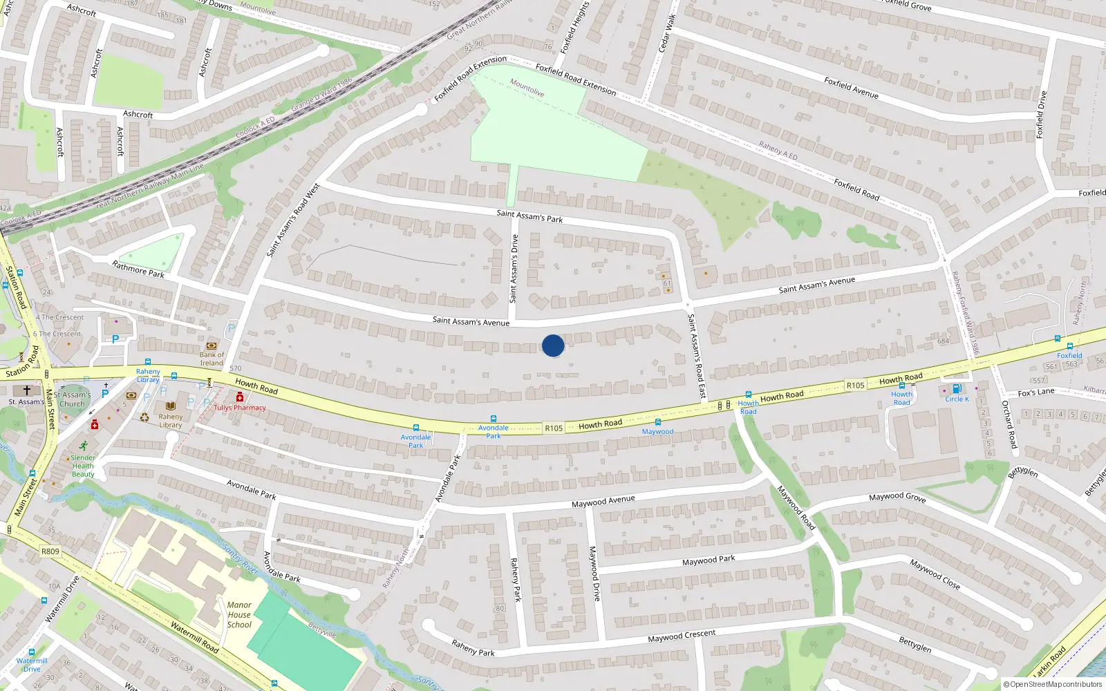Overhead map showing the location of 57 St Assams Avenue, Raheny, Dublin 5
