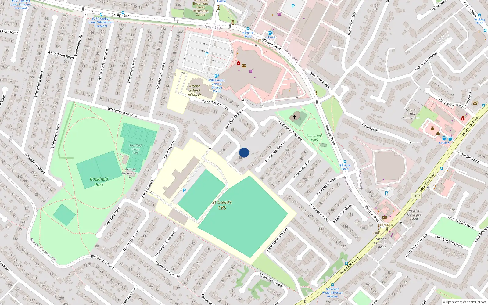 Overhead map showing the location of 57 St Davids Park, Artane, Dublin 5