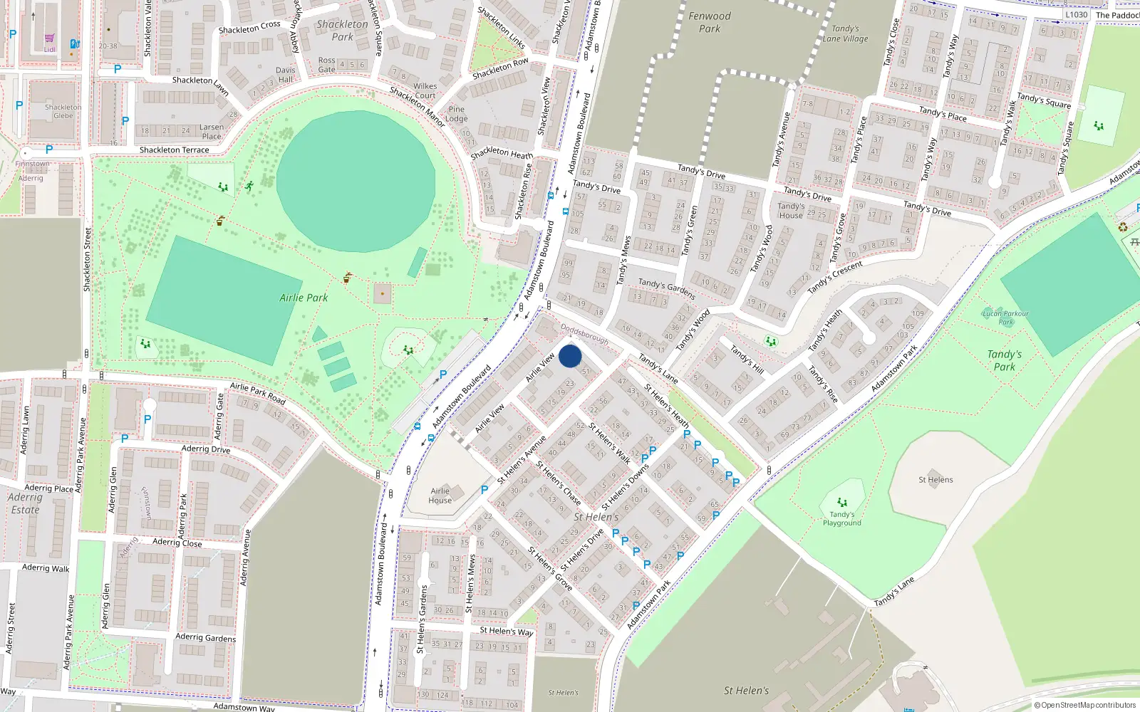 Overhead map showing the location of 57 Saint Helen's Heath, Lucan