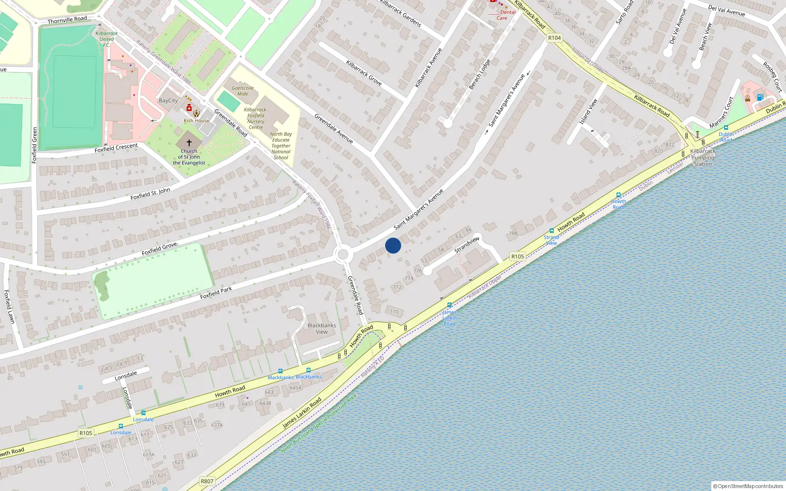 Overhead map showing the location of 57 St Margarets Avenue, Raheny, Dublin 5