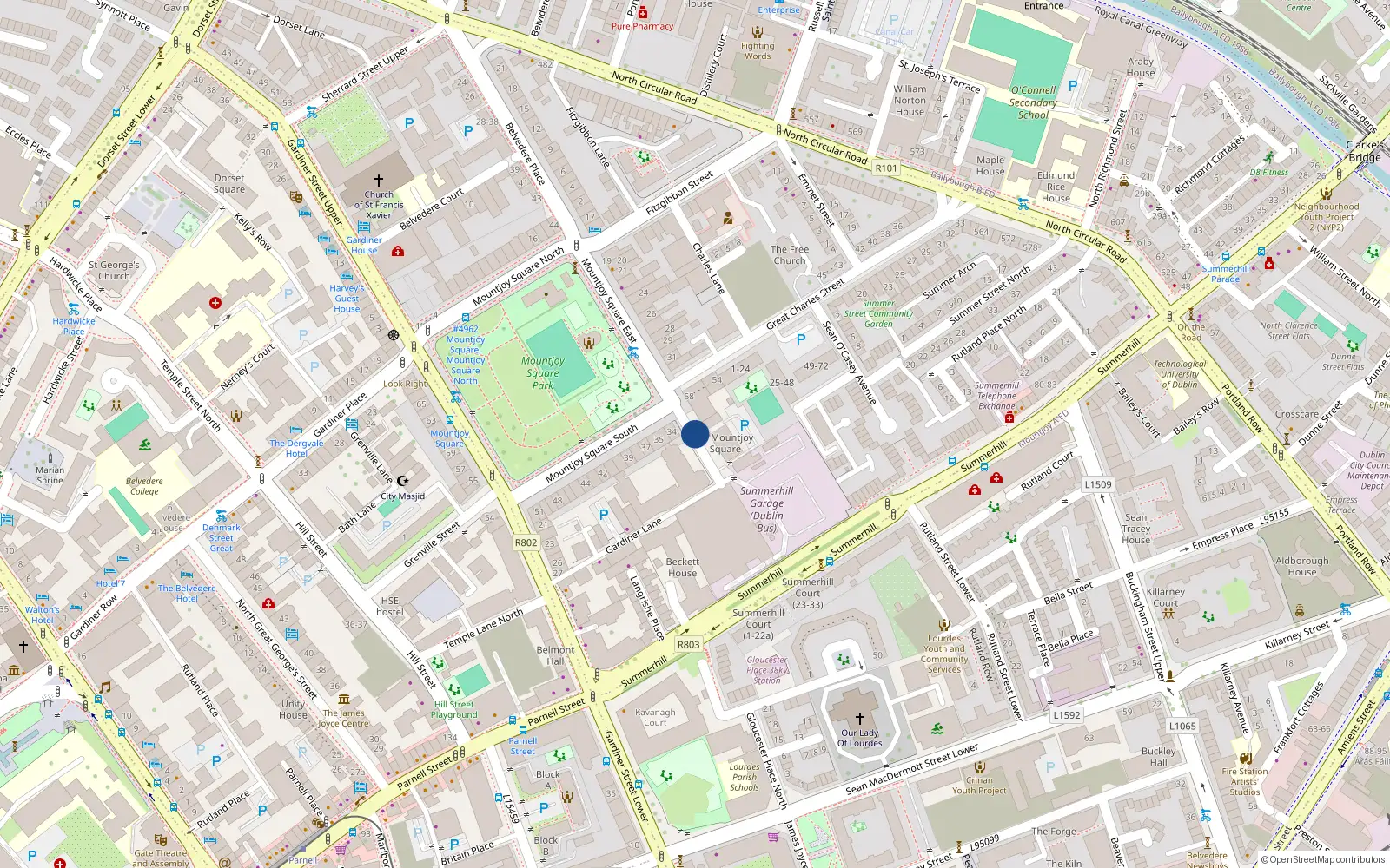 Overhead map showing the location of 57 Stapleton House, Mountjoy Square, Dublin 1