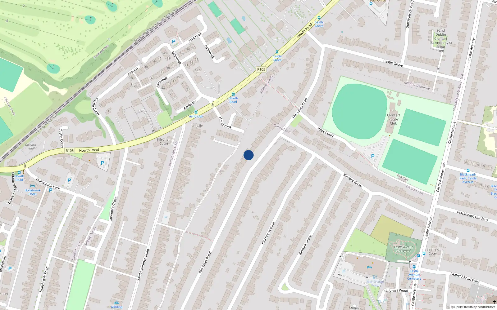 Overhead map showing the location of 57 Stiles Road, Clontarf