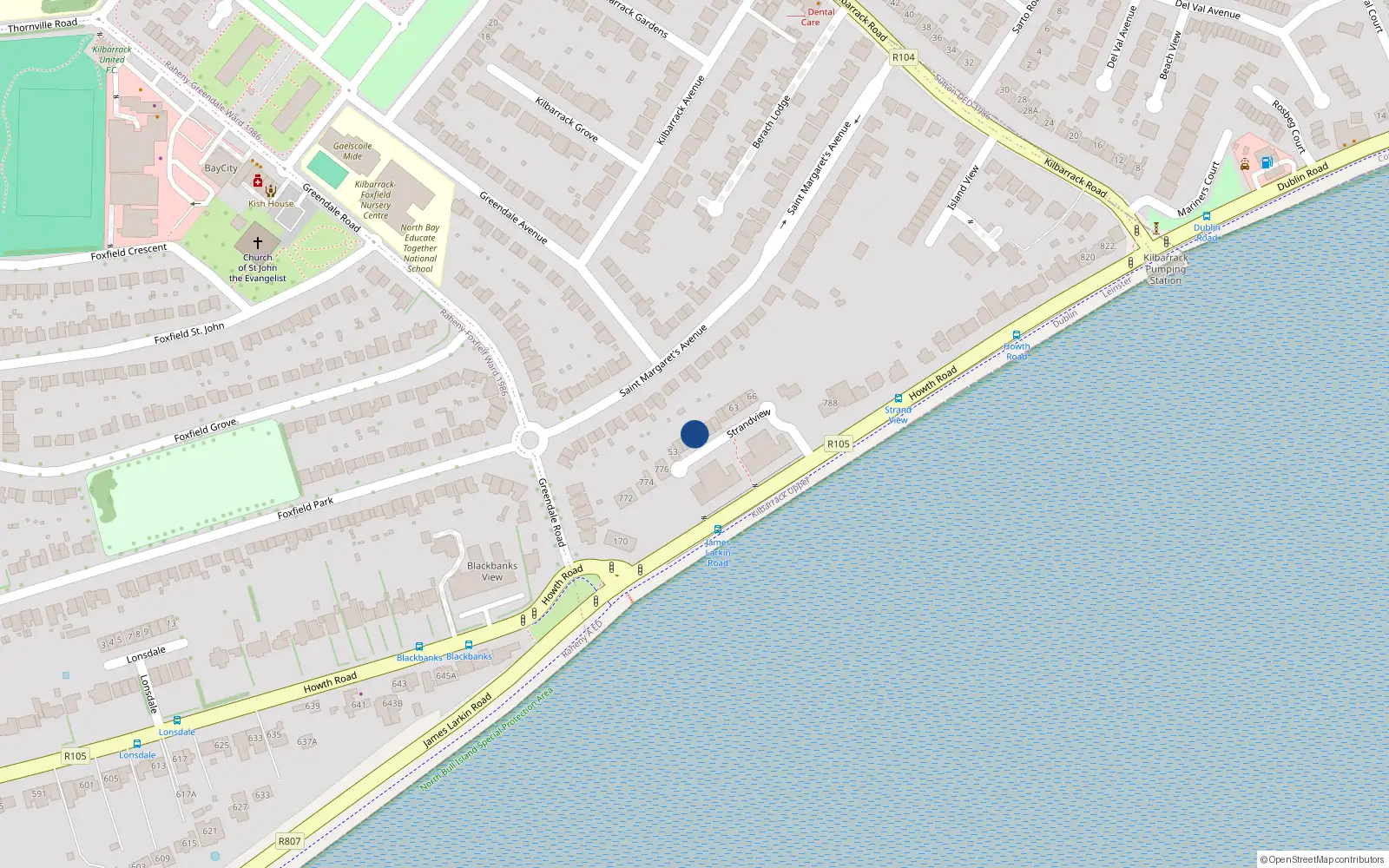 Overhead map showing the location of 57 Strand View, Dublin 5