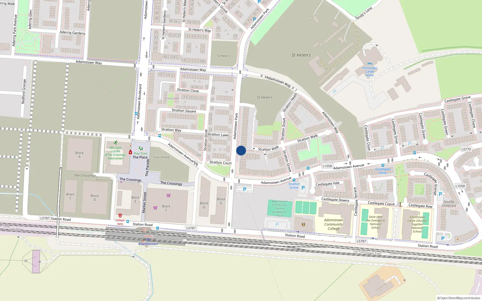 Overhead map showing the location of 57 Stratton Walk, Lucan