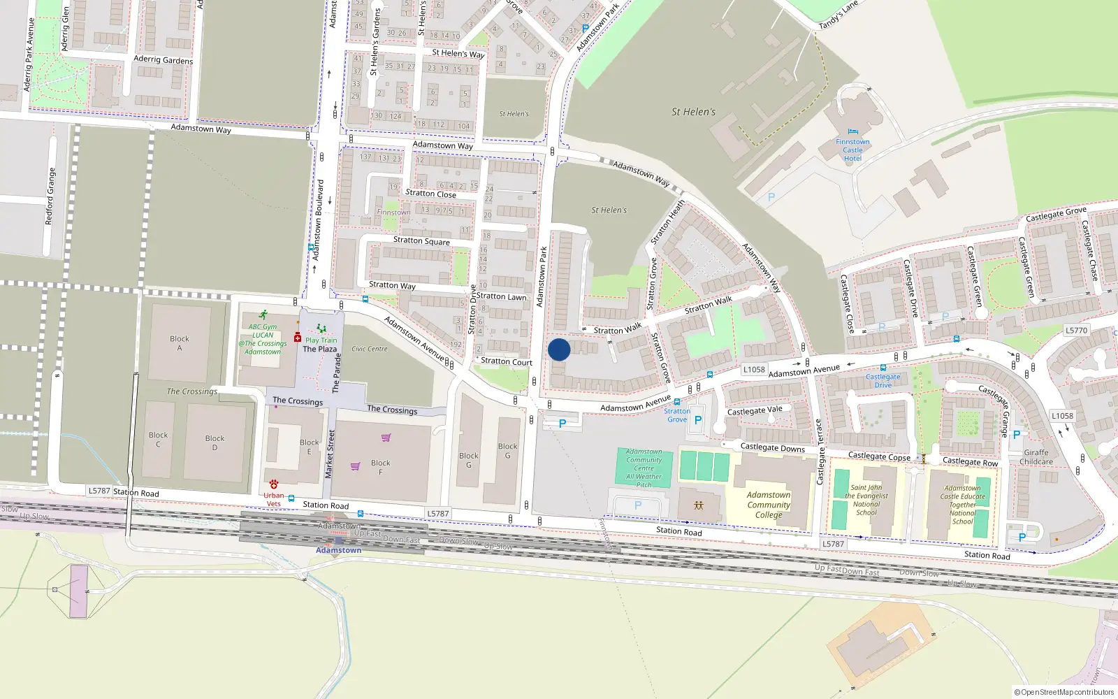 Overhead map showing the location of 57 Stratton Walk, Adamstown Square, Lucan