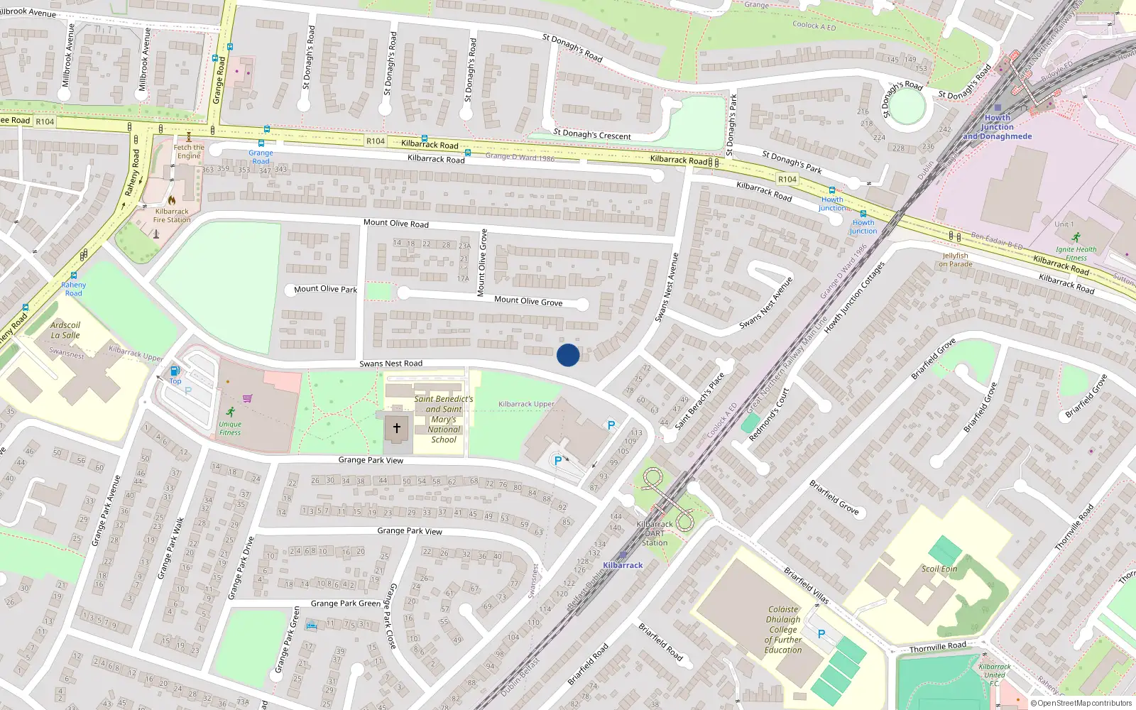 Overhead map showing the location of 57 Swan's Nest Road, Dublin 5