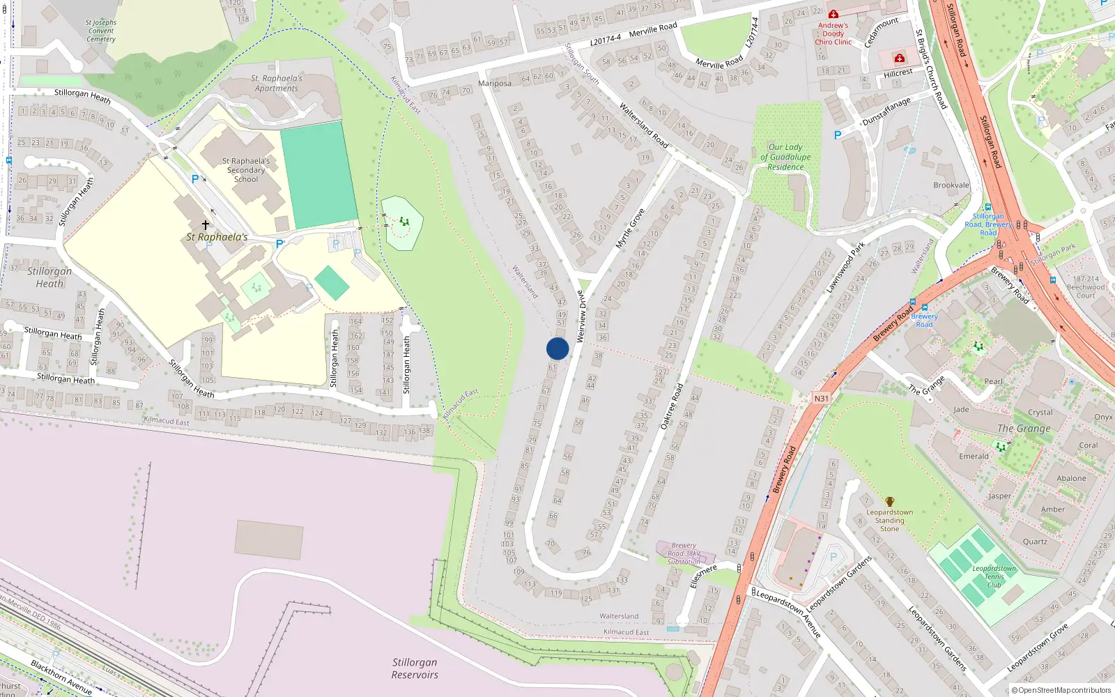 Overhead map showing the location of 57 Weirview Drive, Dublin