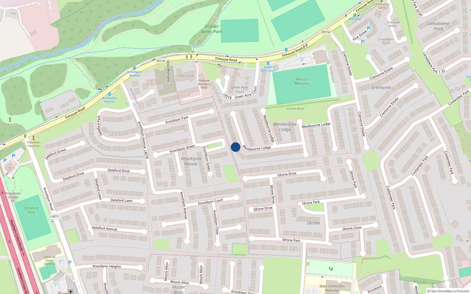 Overhead map showing the location of 57 Westbourne Lodge, Dublin 16