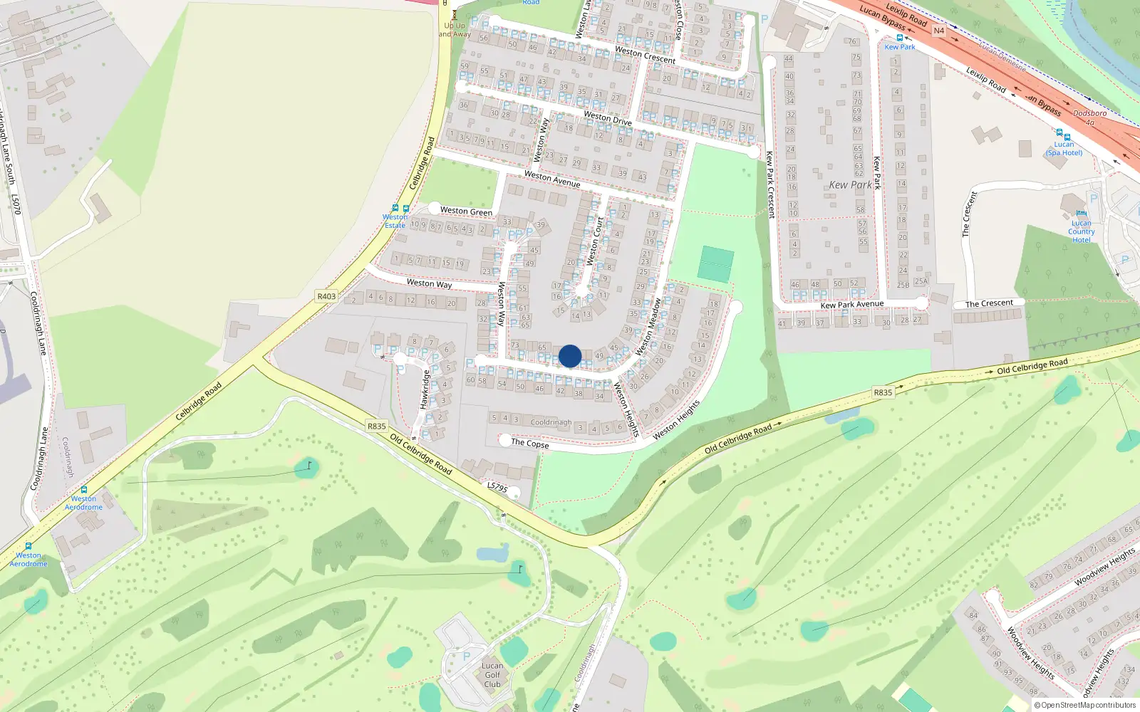 Overhead map showing the location of 57 Weston Meadow, Lucan, Dublin