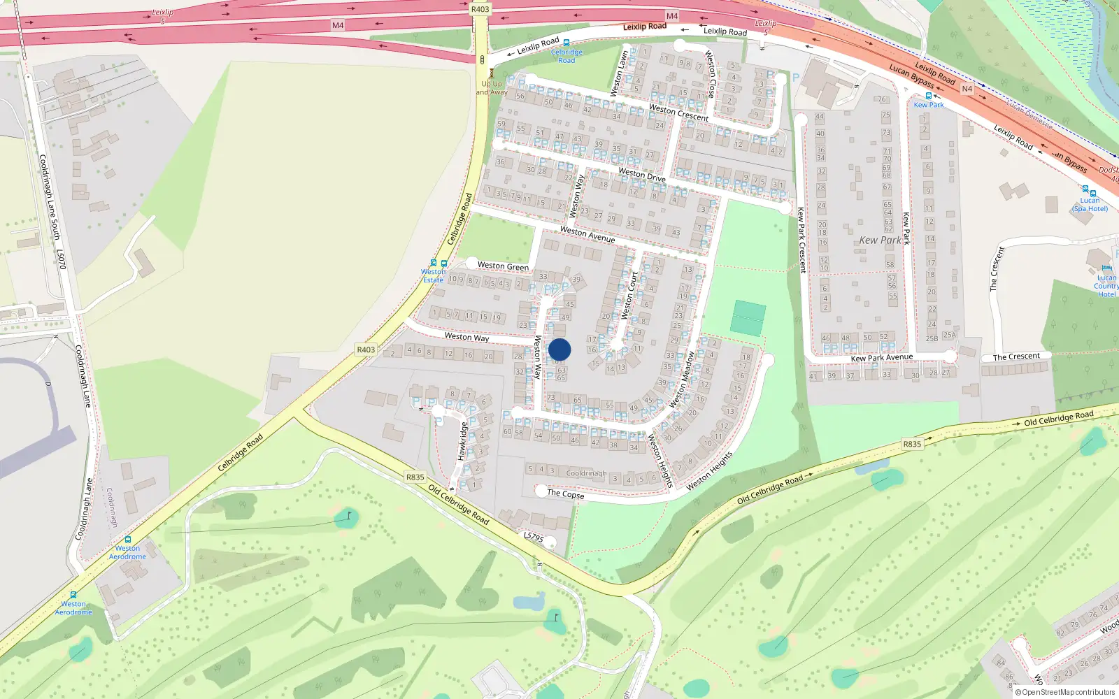 Overhead map showing the location of 57 Weston Way, Lucan