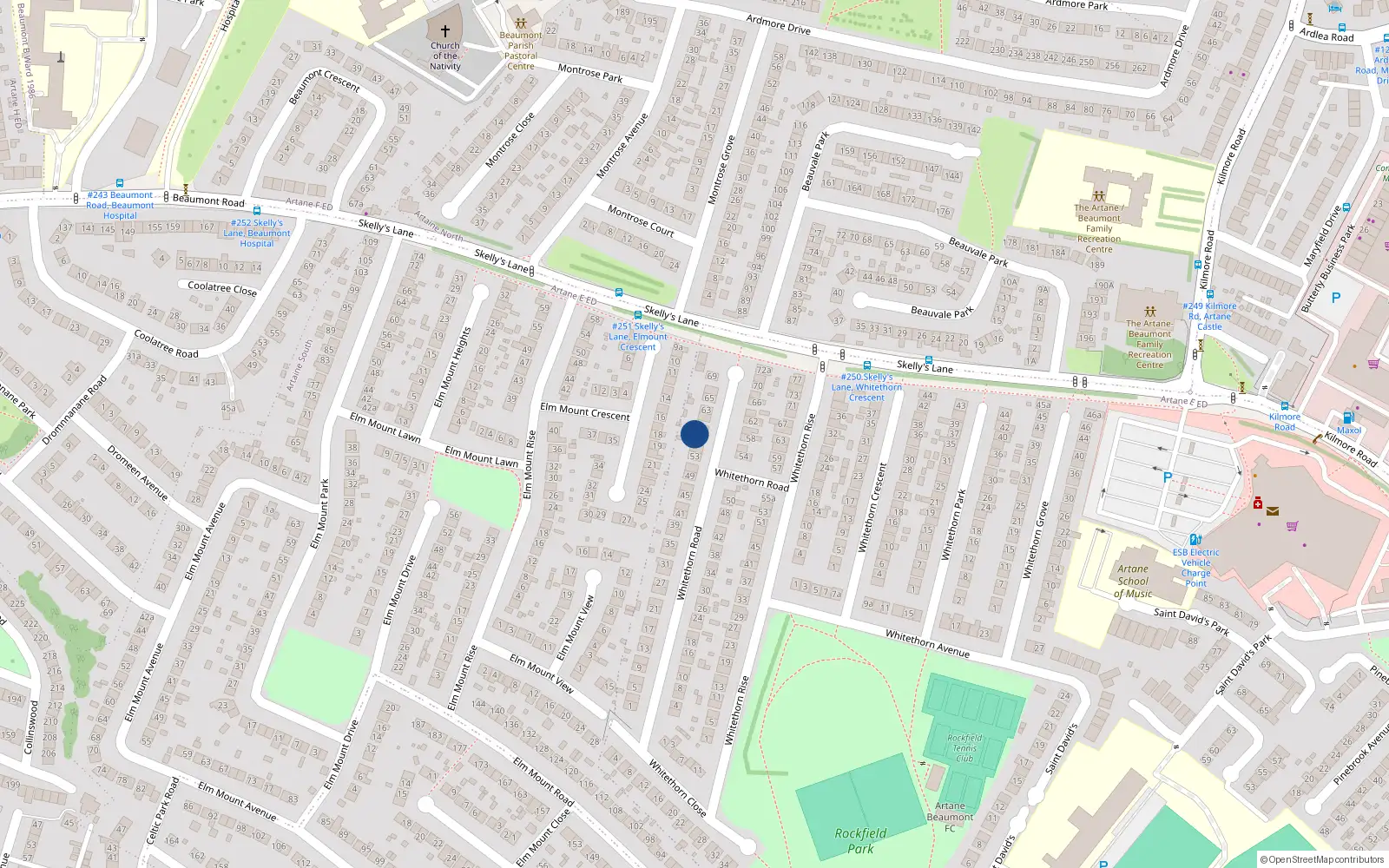Overhead map showing the location of 57 Whitethorn Road, Artane, Dublin 5