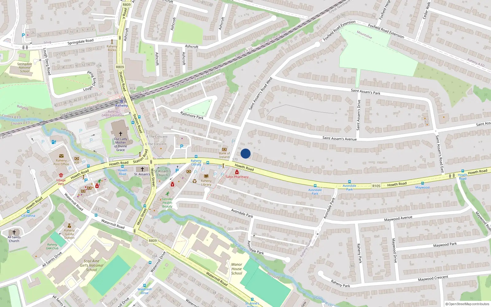 Overhead map showing the location of 570 Howth Road, Dublin 5