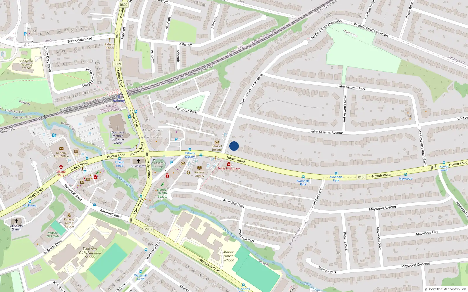 Overhead map showing the location of 570A Howth Road, Dublin 5