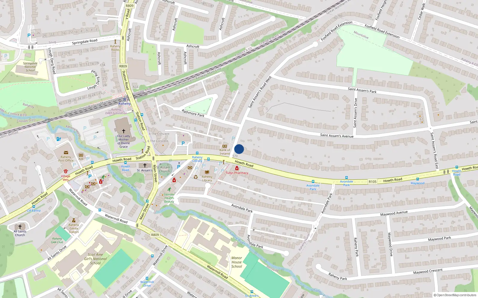Overhead map showing the location of 570B Howth Road, Dublin 5