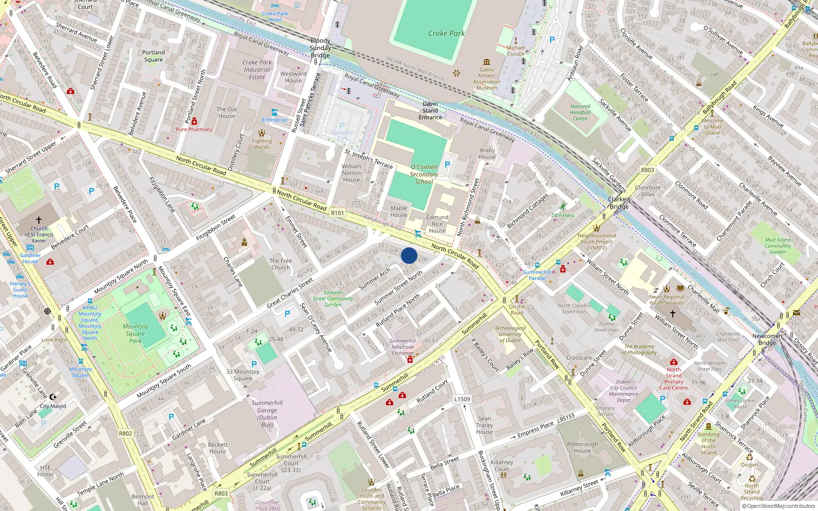 Overhead map showing the location of 572 North Circular Road, Dublin 1, Dublin