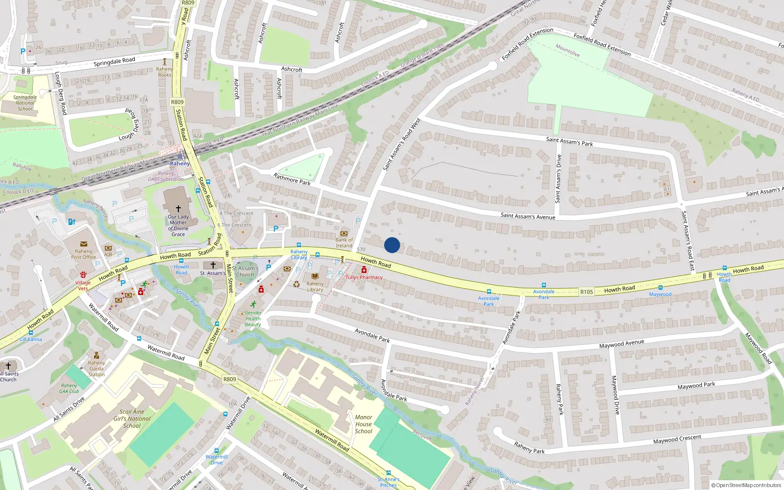 Overhead map showing the location of 574 Howth Road, Dublin 5