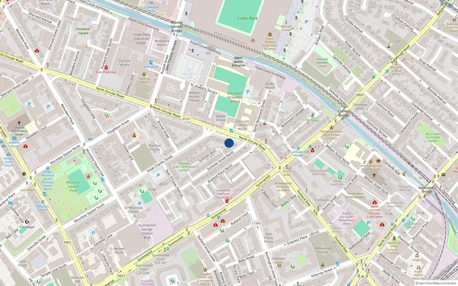 Overhead map showing the location of 574 North Circular Road, Dublin 1